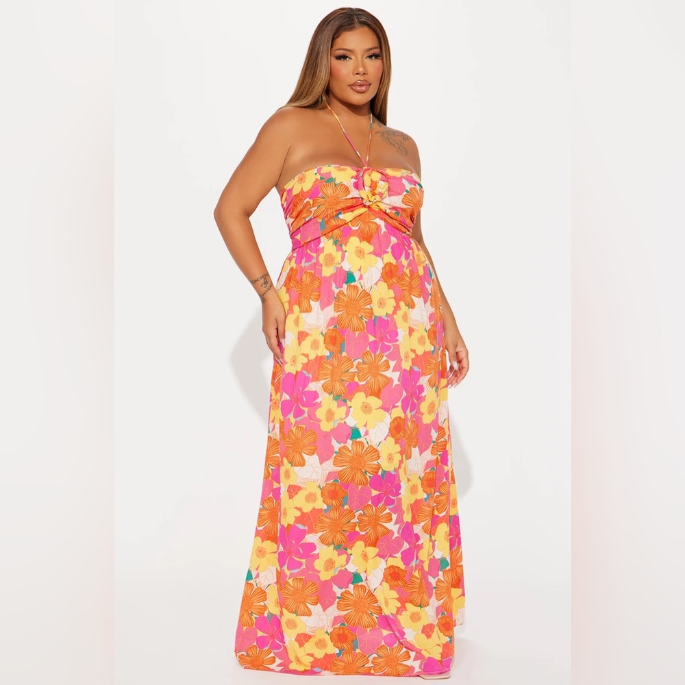 Fashion Nova Orange Halter Maxi Dress